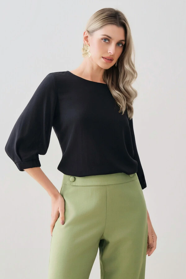 Blusa Manga 3/4 Elástico Pregas