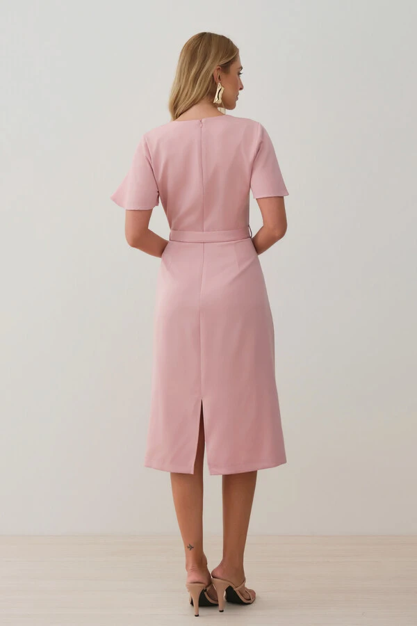 Vestsido Midi Decote V Cinto Fivela Gold