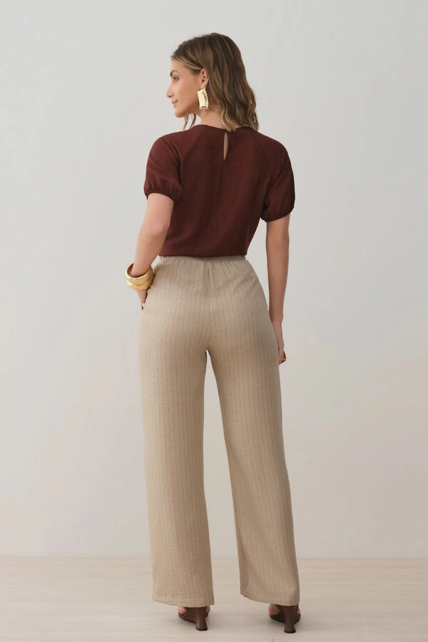 Pantalona Slim Risca de Giz Botões Gold