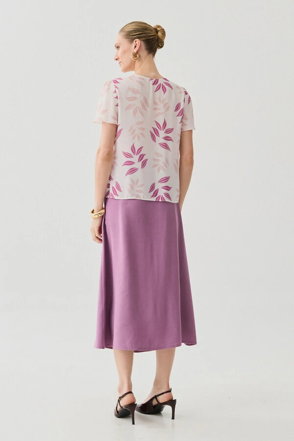 Blusa Folhagem Manga Evasê Decote Vazado