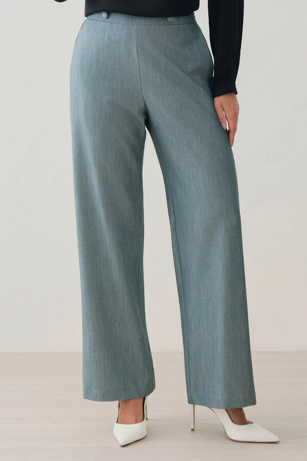 Calça Reta de Alfaiataria Cintura Elástico Botões Forrados Double