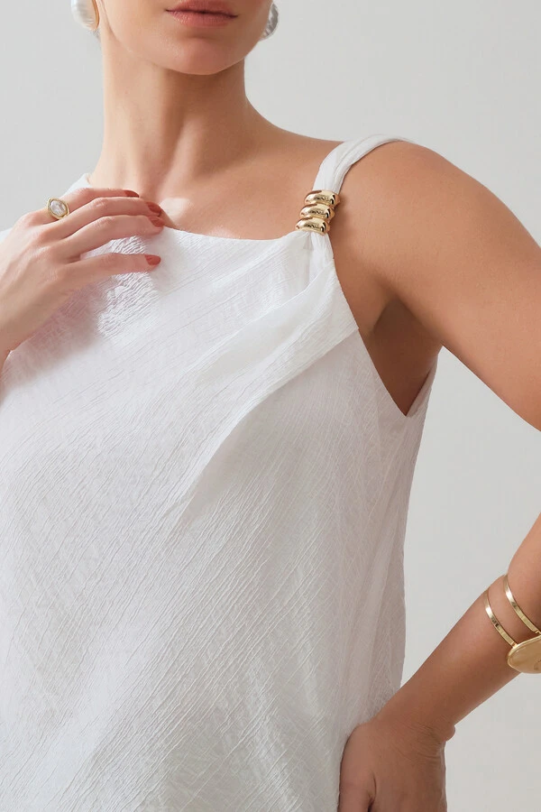 Blusa Assimétrica Alça Gold Pregas