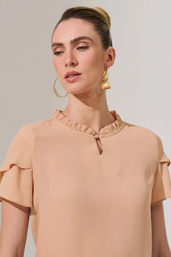 Blusa Manga Dupla Mini Gola Franzida Botão