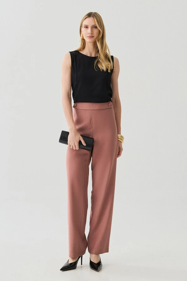 Calça Reta Botões Forrados Double