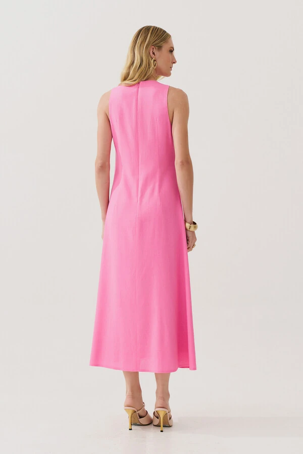 Vestido Midi Regata de Linho Recorte