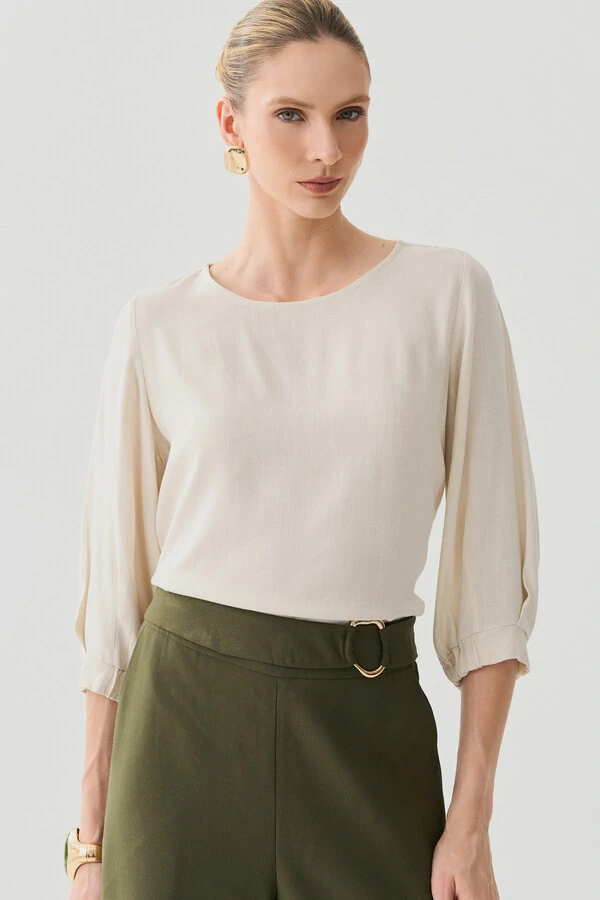Blusa Manga 3/4 Elástico Pregas