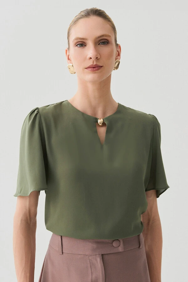 Blusa Manga Evasê Decote Vazado Gold