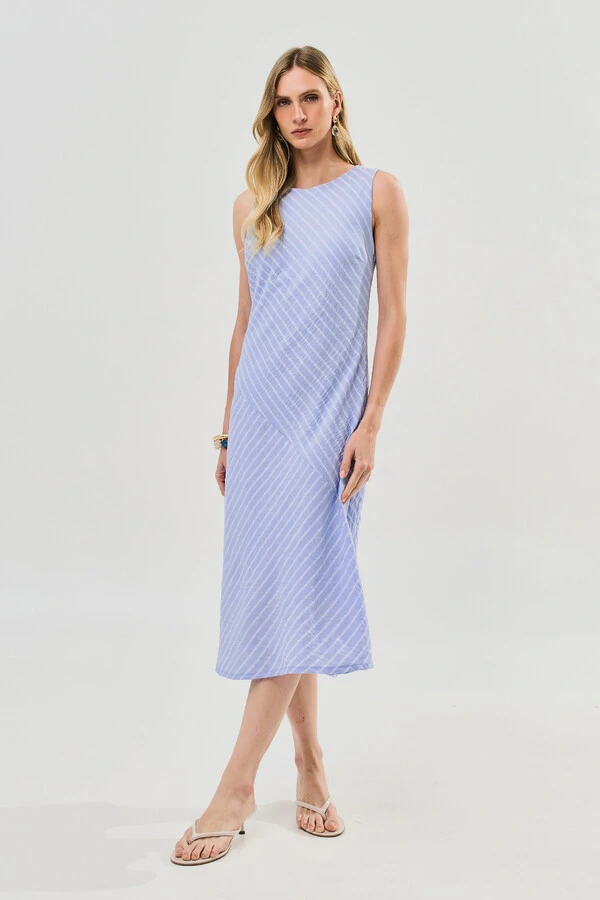 Vestido Midi Regata Assimétrica Listrado Um Ombro Torcido