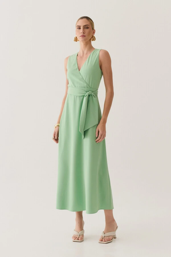 Vestido Midi Regata Transpassado de Alfaiataria Cinto