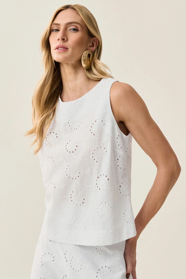 Conjunto de Laise de Algodão de Blusa regata Crop e Calça Reta