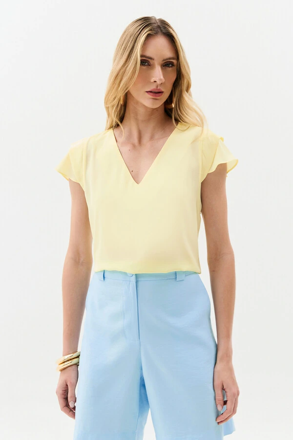 Blusa Manga Tulipa Decote V