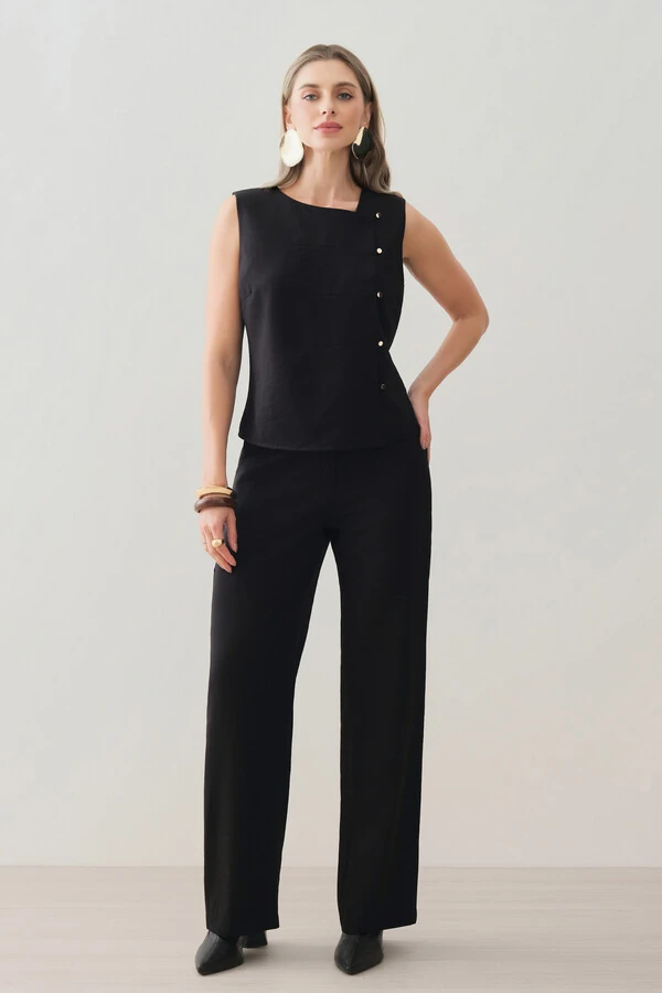 Conjunto de Camisa Regata Assimétrica Pence Mini Botões Gold