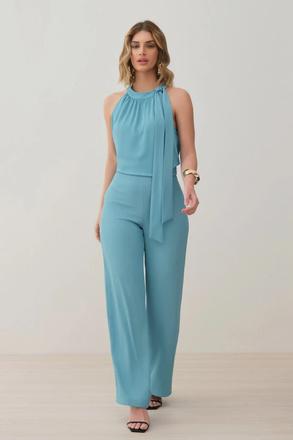 Conjunto de Blusa Regata Frente Única Laço e Calça Pantalona Slim