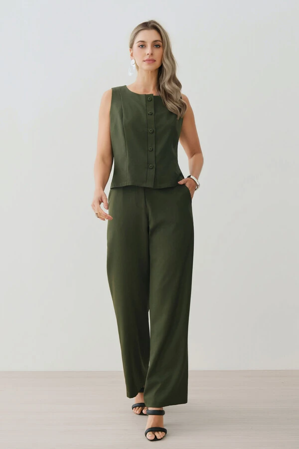 Conjunto de Alfaitaria Colete e Calça Reta Botões Forrados