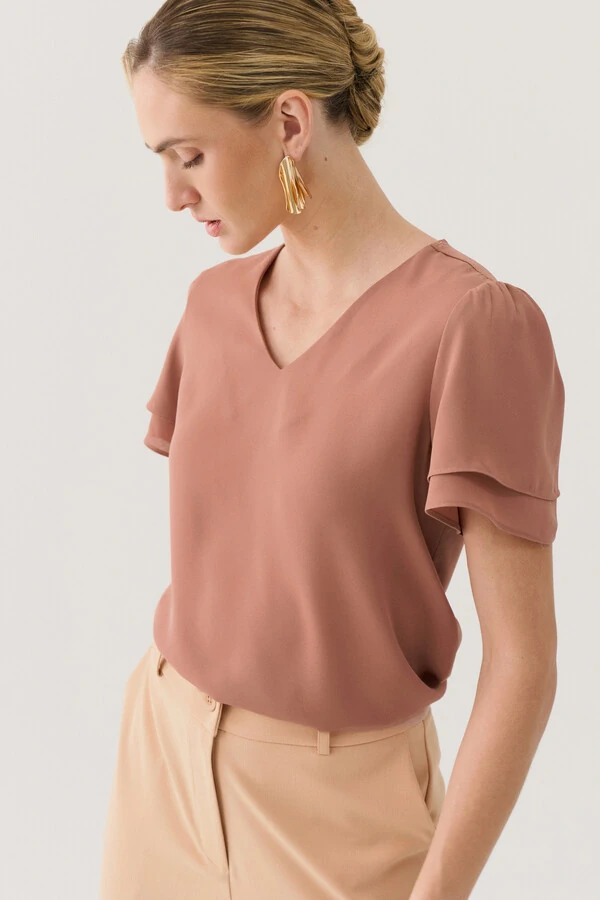 Blusa Manga Dupla Decote V