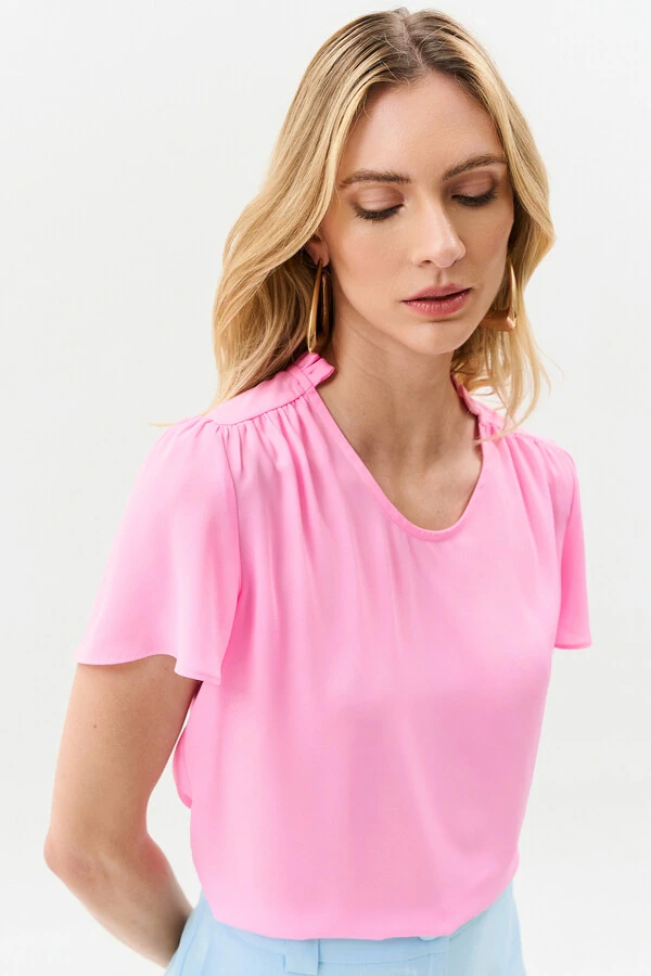 Blusa Mini Gola Franzida Ombro Franzido