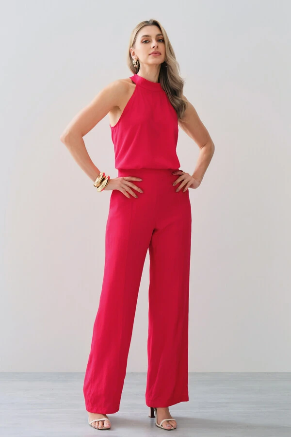 Conjunto de Blusa Regata Frente Única Faixa e Pantalona Nervura