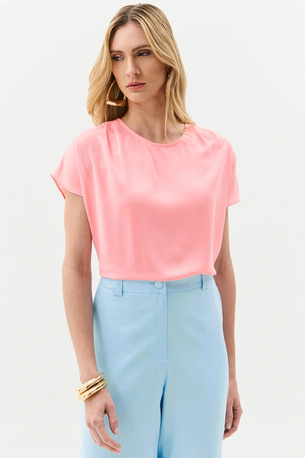 Blusa Manga Morcego Ombro Pregas Double