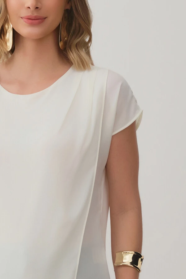 Blusa Dupla Assimétrica Transpassada Manga Morcego Ombro Esquerdo Pregas Triple