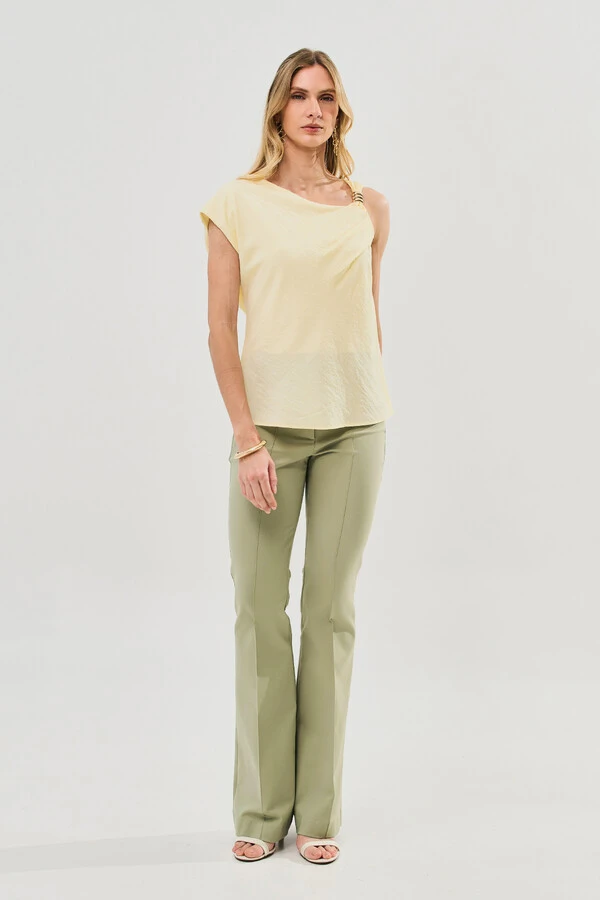 Blusa Assimétrica Alça Gold Pregas