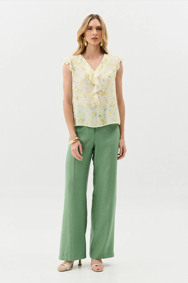 Regata Floral Decote V Ombro Babados