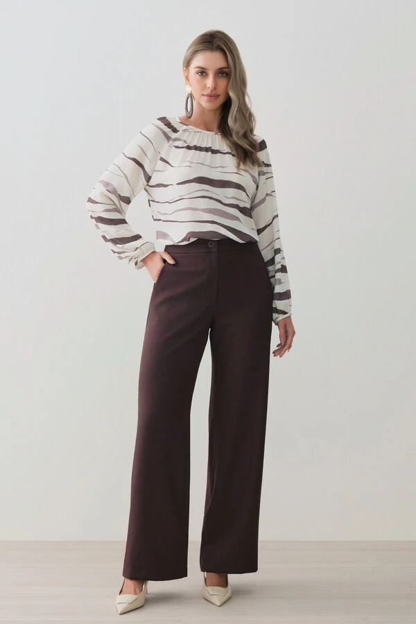 Blusa Zebra Abstrata Manga Longa Raglan Decote Franzido