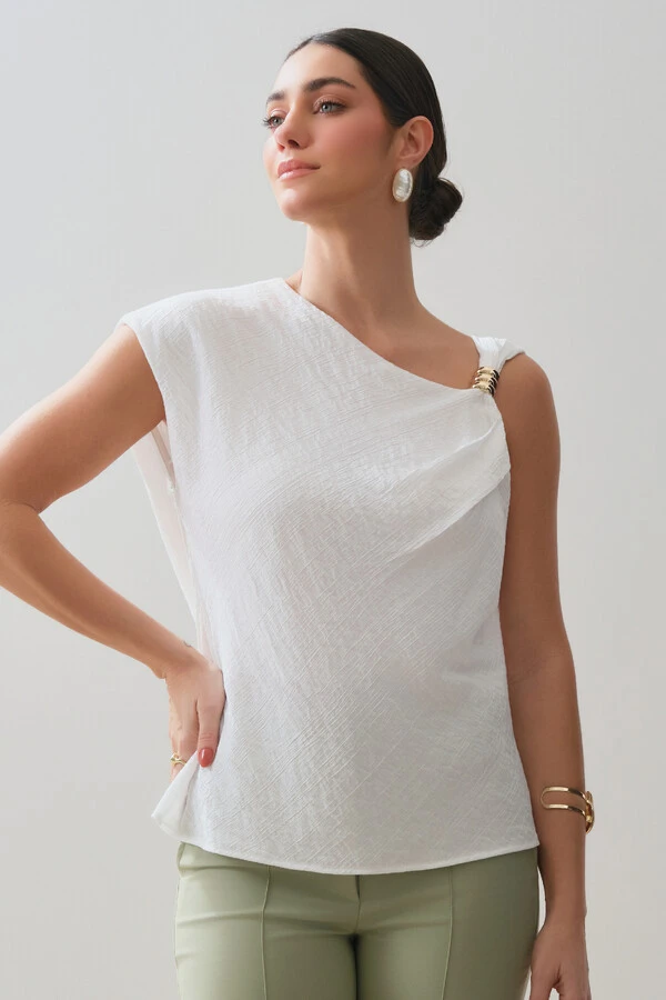 Blusa Assimétrica Alça Gold Pregas