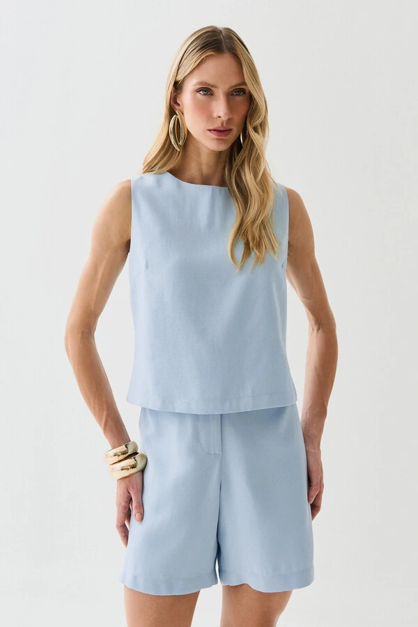 Conjunto de Blusa Regata Pence e Shorts Botão Forrado