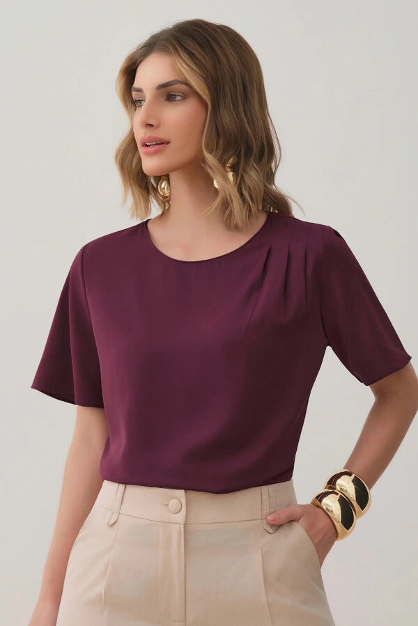 Blusa Assimétrica Pregas Ombro Esquerdo