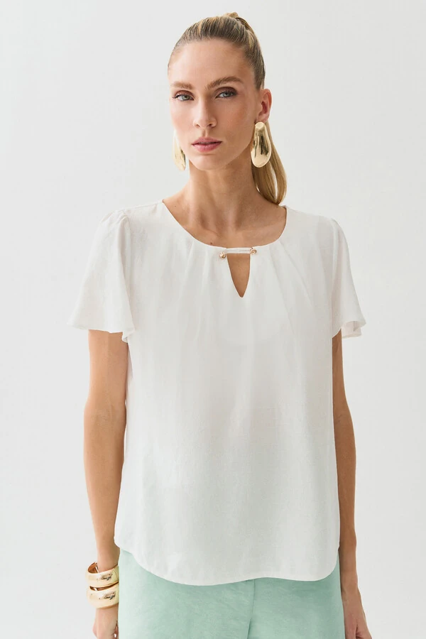 Blusa Decote Vazado Pregas Gold Double