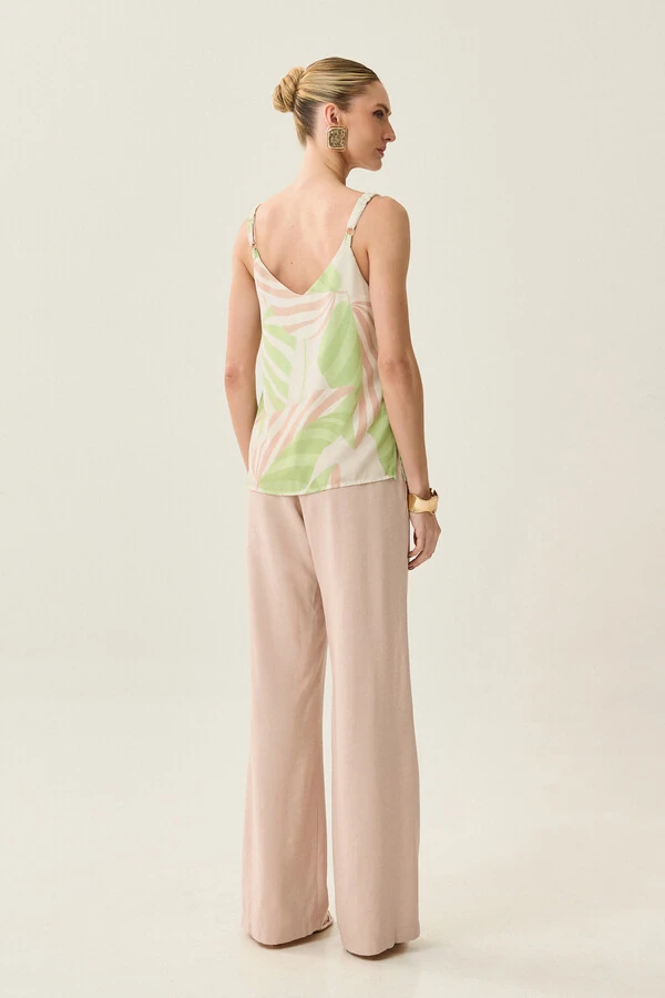 Blusa de Alça Cordão Folhagem Decote V