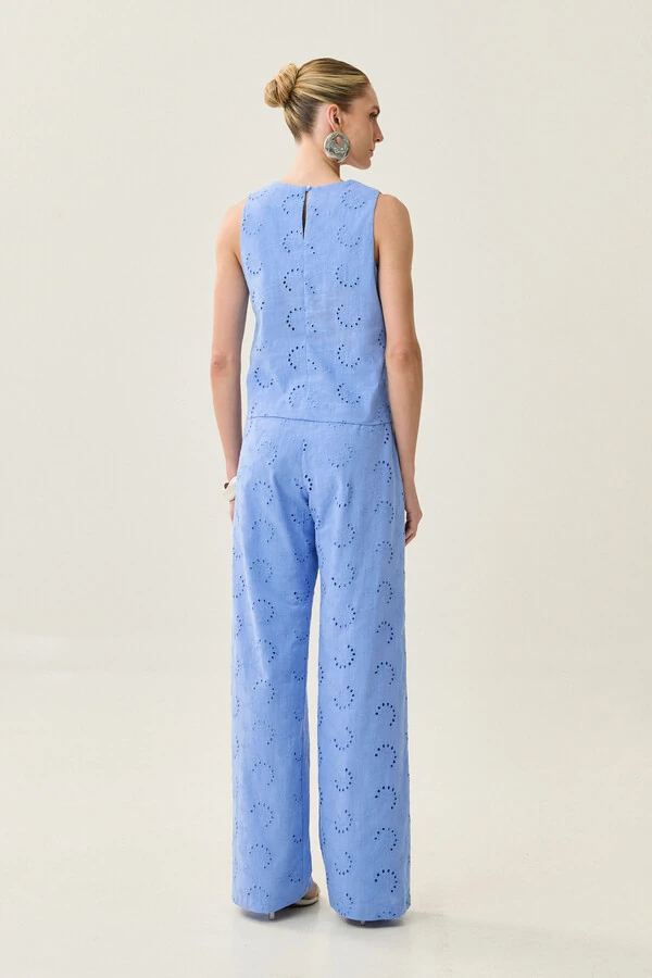 Conjunto de Laise de Algodão de Blusa regata Crop e Calça Reta