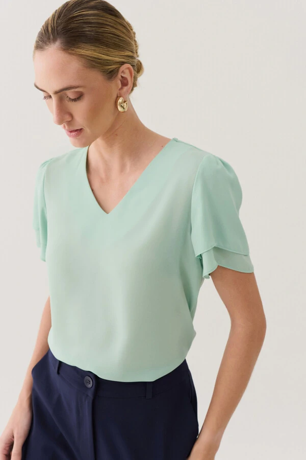 Blusa Manga Dupla Decote V