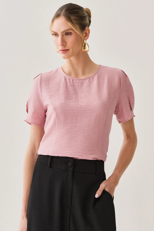 Blusa Manga Prega Recortes