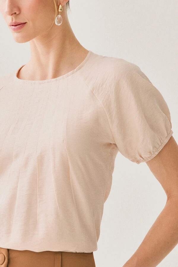Blusa Manga Raglan Elástico Pregas