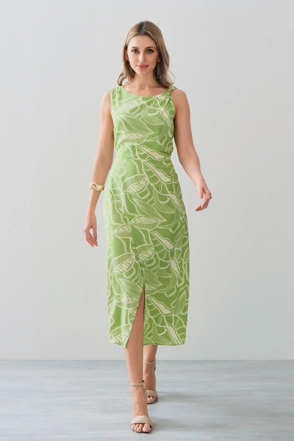 Vestido Midi Regata Assimétrico Transpassado Folhagem Um Ombro Torcido Lateral Franzida