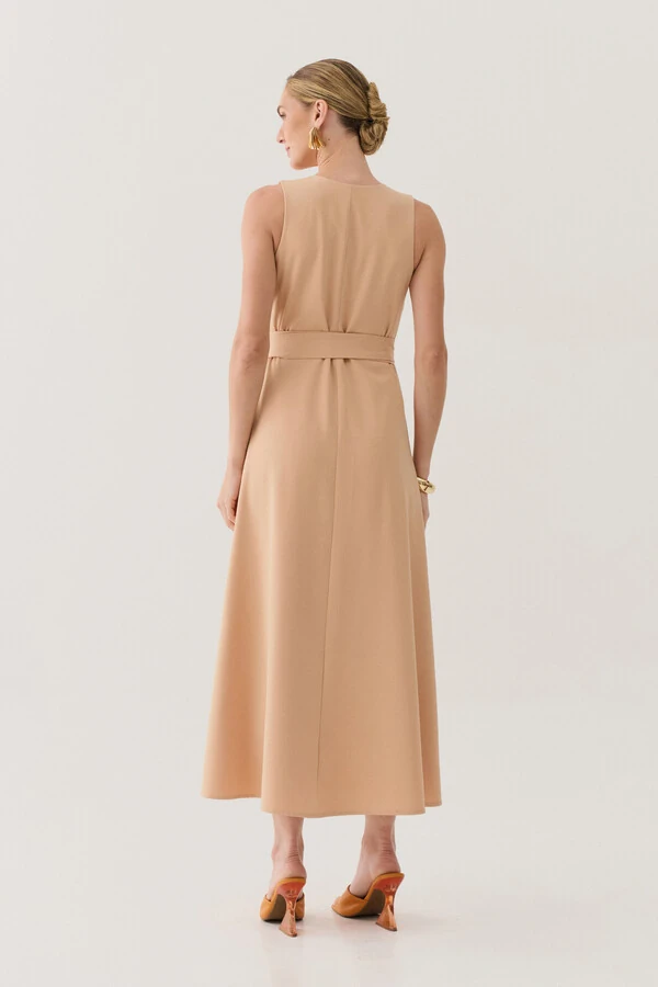 Vestido Midi Regata Transpassado de Alfaiataria Cinto