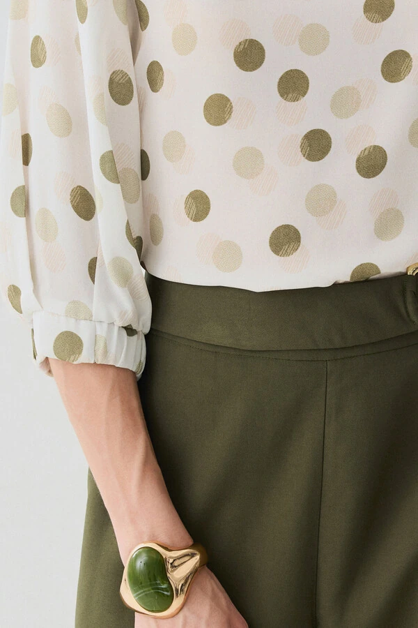 Blusa Poa Manga 3/4 Elástico Pregas