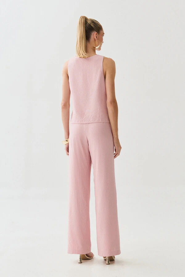 Conjunto de Blusa Regata Decote V Lateral Mini Botões Triple e Calça Reta