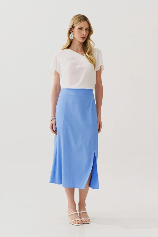 Blusa Decote V Assimétrico Pregas