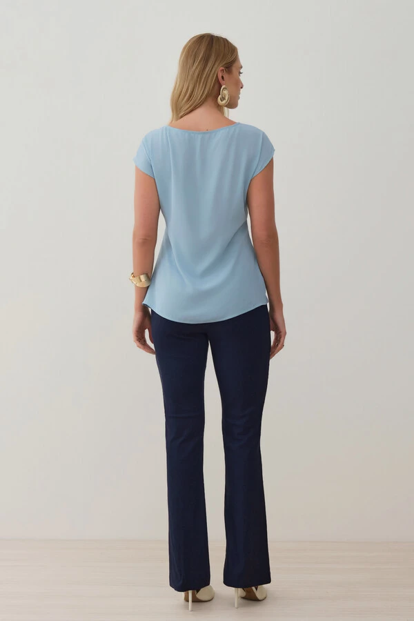 Blusa Assimétrica Drapeada Manga Morcego Ombro Esquerdo Pregas Double