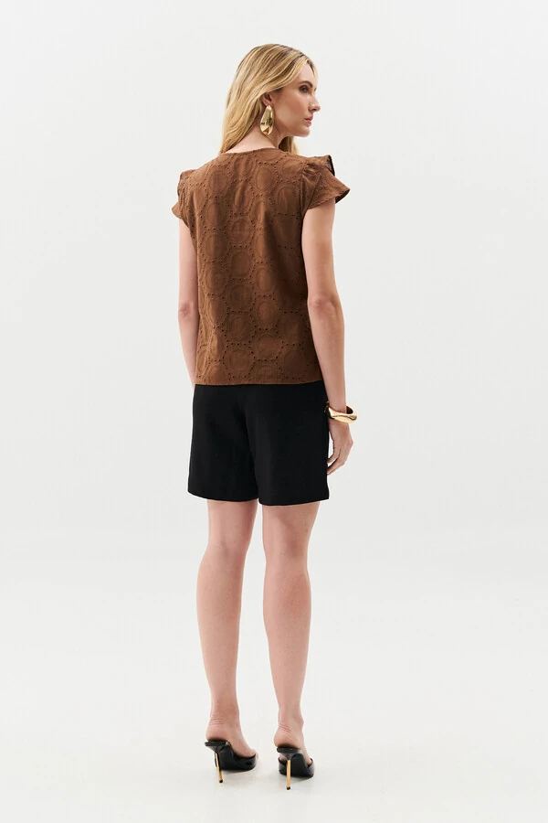 Blusa de Laise de Algodão Manga Tulipa Decote V
