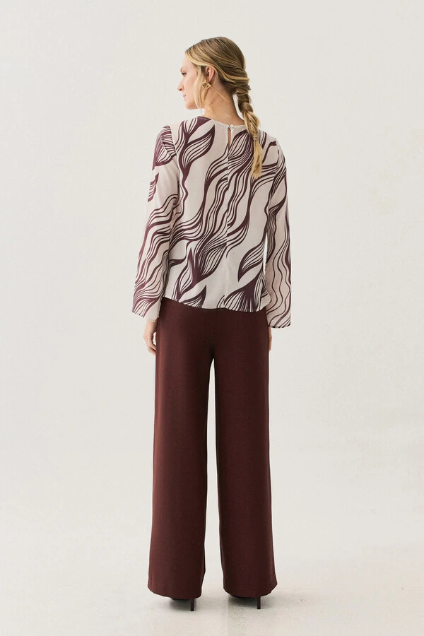 Blusa Abstrata Manga Longa Flare Decote Drapeado (cópia)