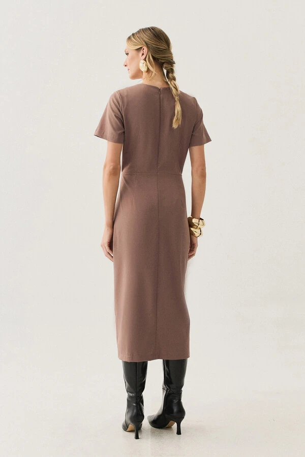 Vestido Midi Assimétrico Cintura Prega