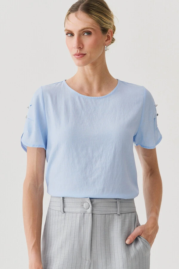 Blusa Manga Pregas Botões Brilho Triple
