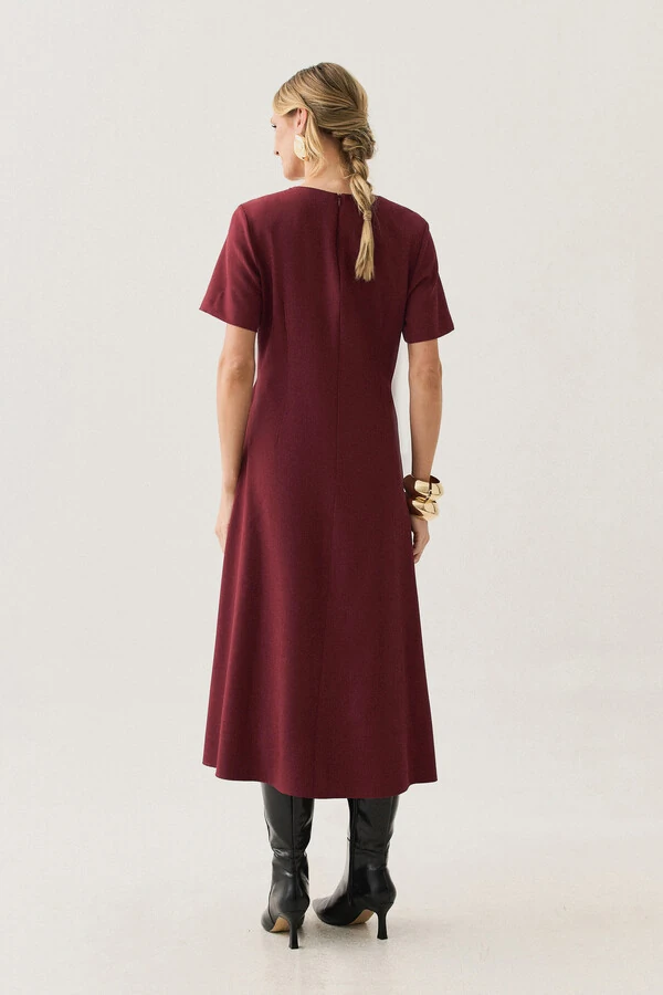 Vestido Midi de Alfaiataria Assimétrico Transpassado Pregas Gold