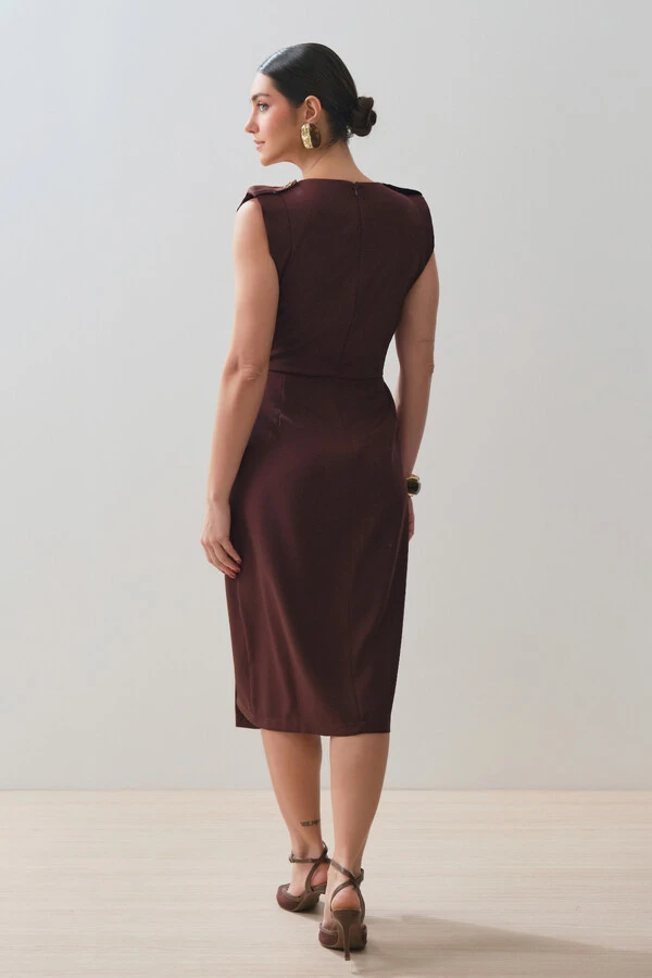 Vestido Midi Regata Transpassada Ombro Martingale Gold