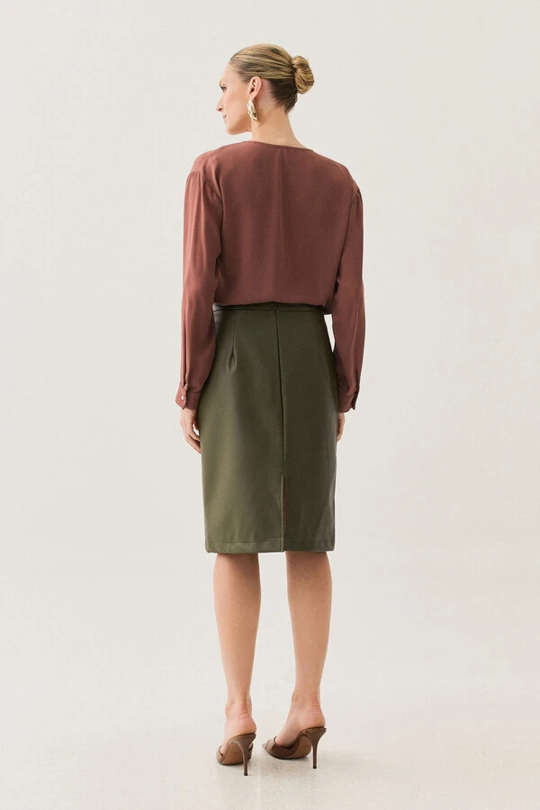 Blusa Manga Longa Punho Gold Decote Cavado Laço Puxante