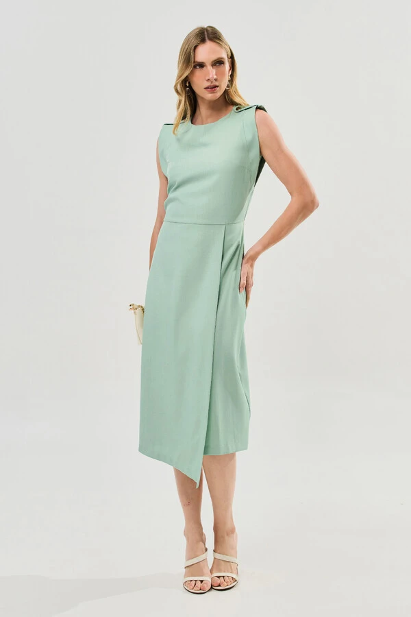 Vestido Midi Regata Transpassada Ombro Martingale Gold