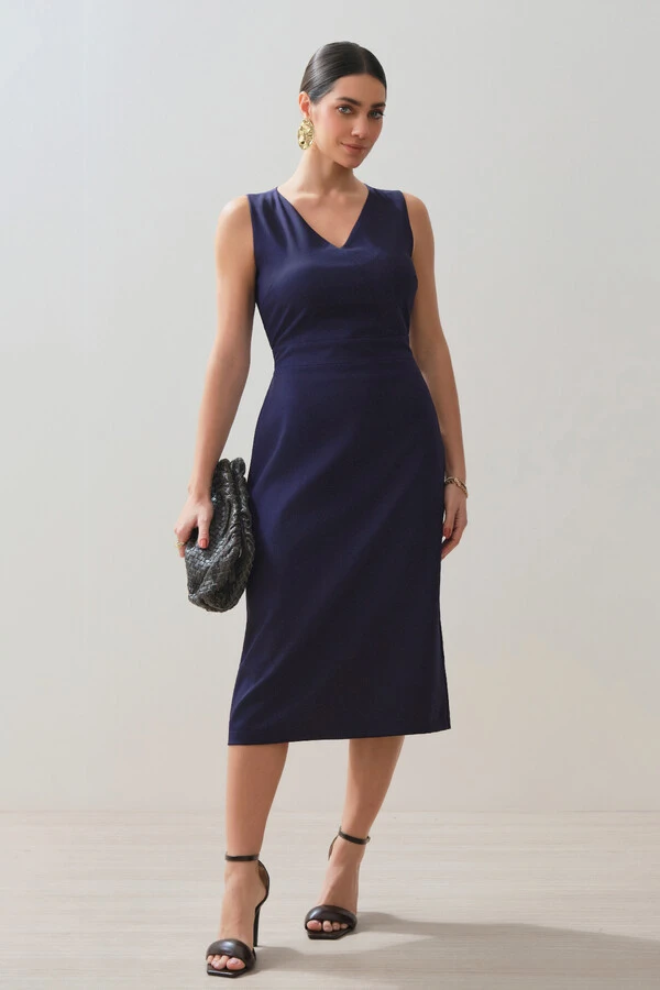 Vestido Midi Regata Decote V Recorte